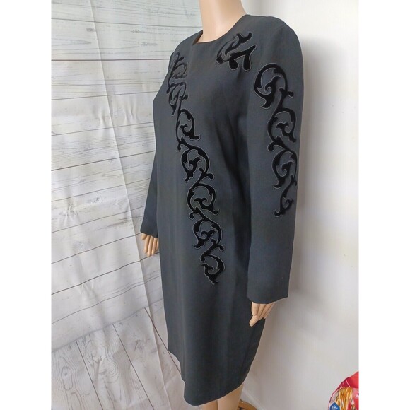 Anne Crimmins 4 Umi Collections Black Dress Long Long Sleeve Velour Applique 12 - Picture 3 of 8